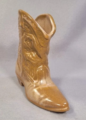 Vintage Frankoma Pottery Cowboy Boot Vase Brown/Tan 4.5" Tall #134