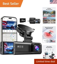 Dash Cam Front Rear, 4K/2.5K Full HD Dash Camera for Cars, Included 32GB Card...