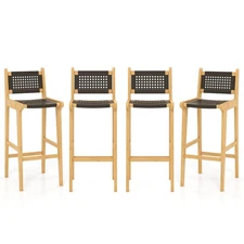 4PCS 30" Teak Wood Bar Chair with Backrest & Footrest Bar Height Chair for Deck