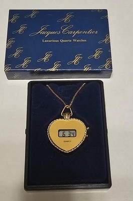 Vintage Digital Heart Pendant Watch Necklace Jacques Carpentier Working