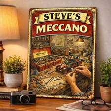 Personalised Meccano Metal Wall Sign Custom Model Building Plaque Gift HBS49