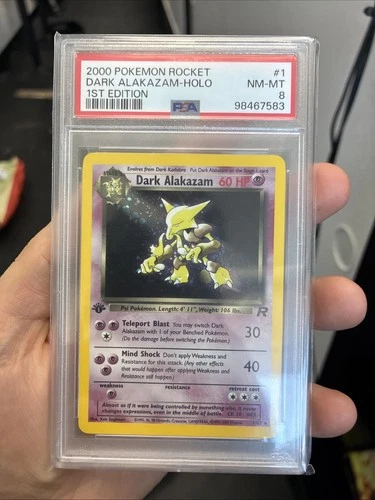2000 POKEMON ROCKET 1ST EDITION #1 DARK ALAKAZAM-HOLO PSA 8