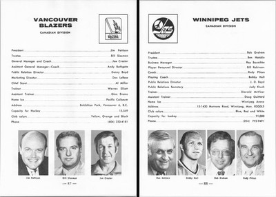 1974-1975 Vancouver Blazers Winnipeg Jets Team Roster - Bobby Hull - Page - WHA