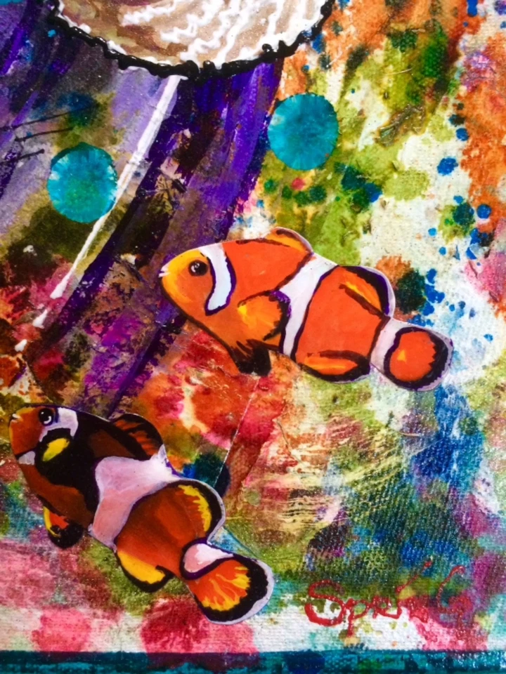 幻想艺术 MERMAID SEASHELL 原版绘画 Spring 12x16 丙烯酸帆布 — 第 3/4 张图片