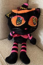 Dan Dee Black Cat Plush Witch  s Hat  Big Eyes Sequins 10   Halloween