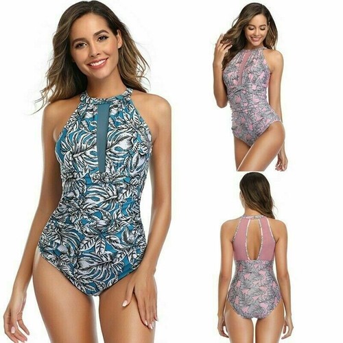 Women One Piece Swimwear Bathing Suit Print Swimsuit Plus Size Monokini Swim - Picture 1 of 13