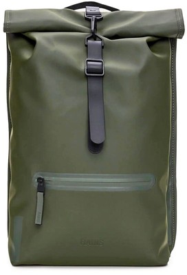 RAINS Rolltop Rucksack Vortasche Wasserfest Rucksack Herren Taschen IN Grün