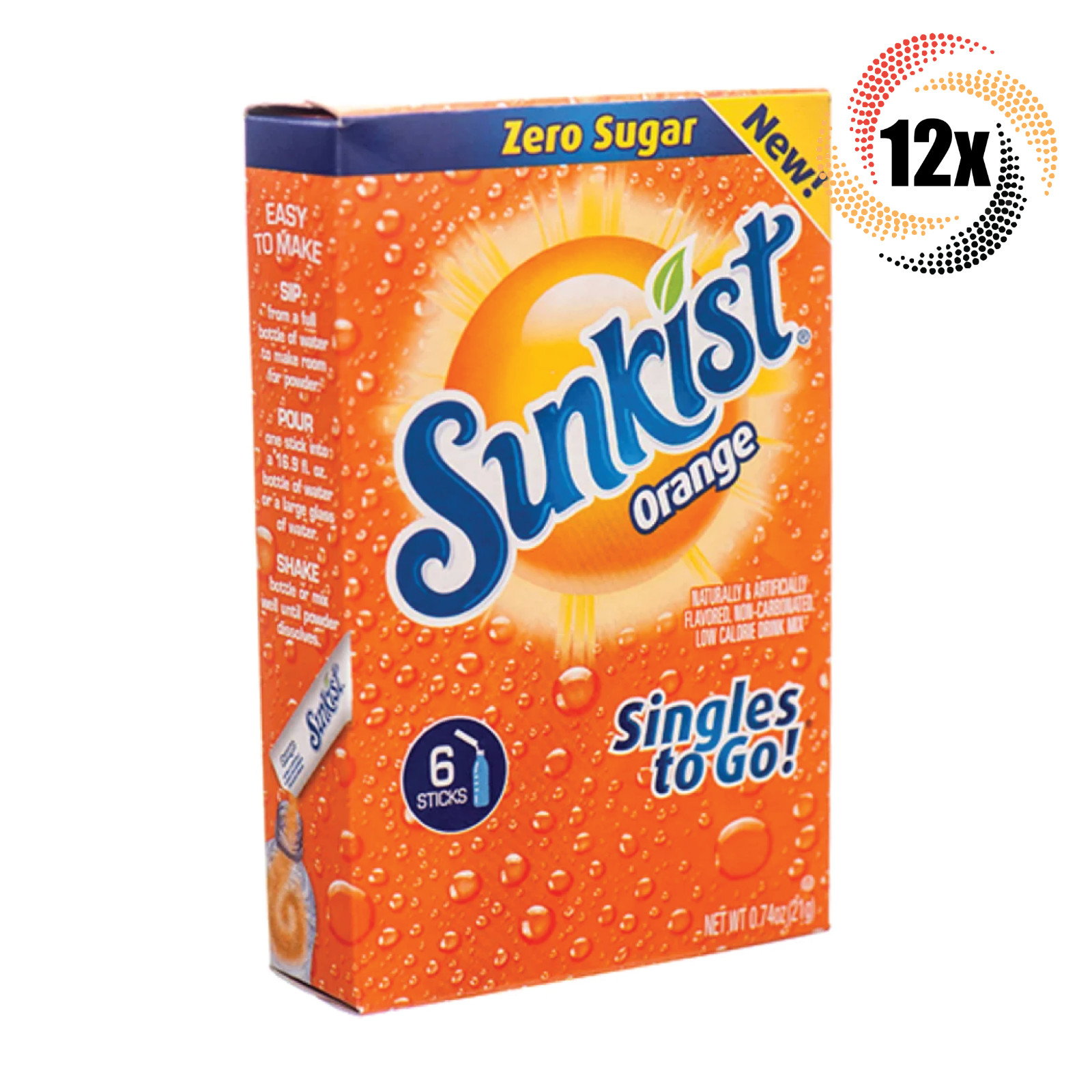 12 упаковок смеси для апельсинового напитка Sunkist Singles To Go (по 6 упаковок в каждой) .74 унции