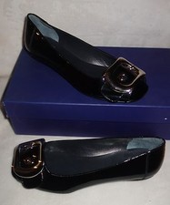 Stuart Weitzman Black Patent Young Buck Peep Toe Flats - sz 36 US SZ 5.5 new