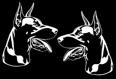 TWO 6'' Dobermann Doberman Pinscher White Vinyl Decal Car Window Laptop Notebook
