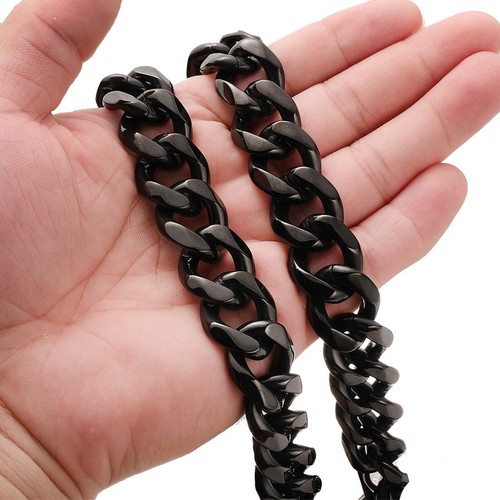 Fashion Polished 19mm 24" Black Mens Chain Stainless Steel Curb Link
