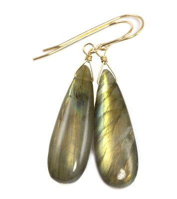 Labradorit Ohrringe glatt lang Tränen einfach Hänger Tropfen 14k Gold Sterling