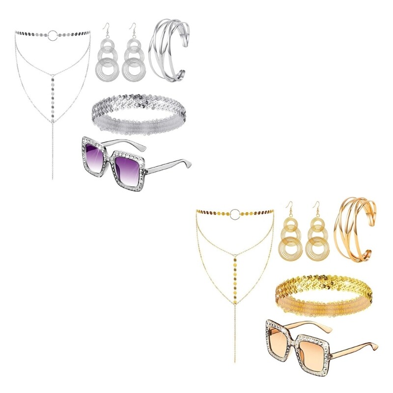 5Pcs 70s Disco Jewelry 1970s Disco Costume Jewelry for Women 70
