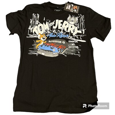Tom and Jerry Auto Repair T-Shirt Size S (8)   Black Vintage Cartoon Graphic Tee