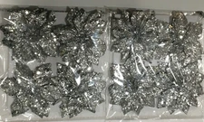NEW SPARKLE GLITTER POINSETTIA 3.75" ORNAMENT FLORAL DECOR 2 PACK SILVER