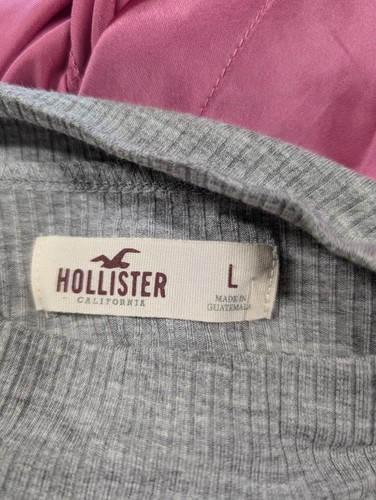 Hollister Sweater Womens Sz Lg Gray Ribbed Knit V Neck Keyhole Long Sleeves Y2K - Picture 11 of 19