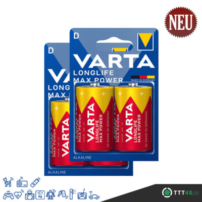 4 x Varta Longlife Max Powe Mono D 1,5V LR20 MN1300 Alkaline 4720 2 x 2er VPE