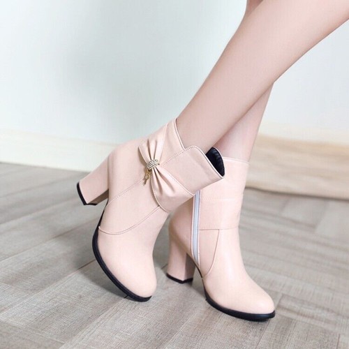 Zapatos para mujer de cuero sintético tacones altos con cremallera botas al tobillo talla grande EE. UU. - Imagen 14 de 19