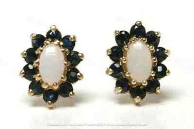 2Ct Oval Cut Opal & Sapphire Push Back Halo Stud Earrings 14K Yellow Gold Finish