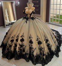 Gorgeous Black Appliques Quinceanera Dresses Shiny Beaded Ball Gowns Sweet 15 16