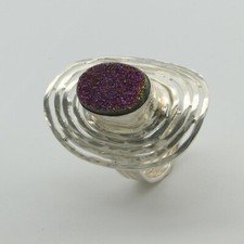 Size 7 - Oval DRUZY QUARTZ Ring - 925 STERLING SILVER 2