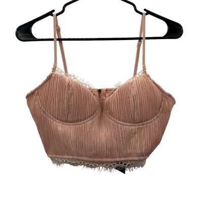 Nasty Gal Light Pink Lace Plisse Sleeveless Zippered Corset Bralette Size 8