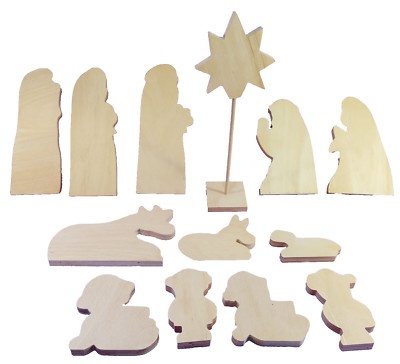 Christmas Nativity Scene Craft Pieces Unfinished Wood Cutouts Paintable 13pc Set