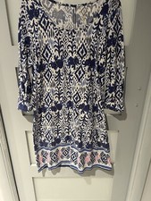 Lilly Pulitzer Ocean Ridge Blue White Elephants 3/4 Sleeves Dress - Size M