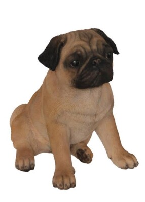 Fawn Sitting Pug Puppy Figurine  Indoor Garden Outdoor Statue Medium Brown