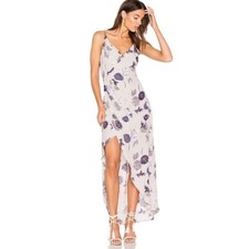 ASTR the Label Penelope Maxi Dress Purple Floral Grey High Low Hem Wrap Dress