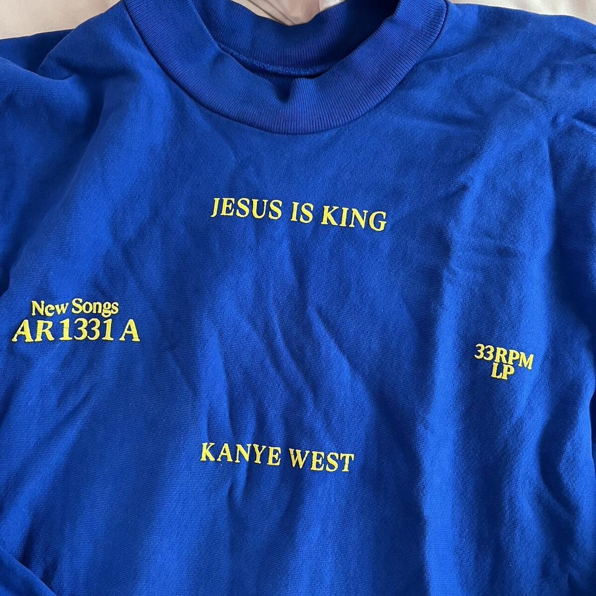 Rara felpa a cavallo Kanye West YEEZY Jesus Is King vinile blu taglia M