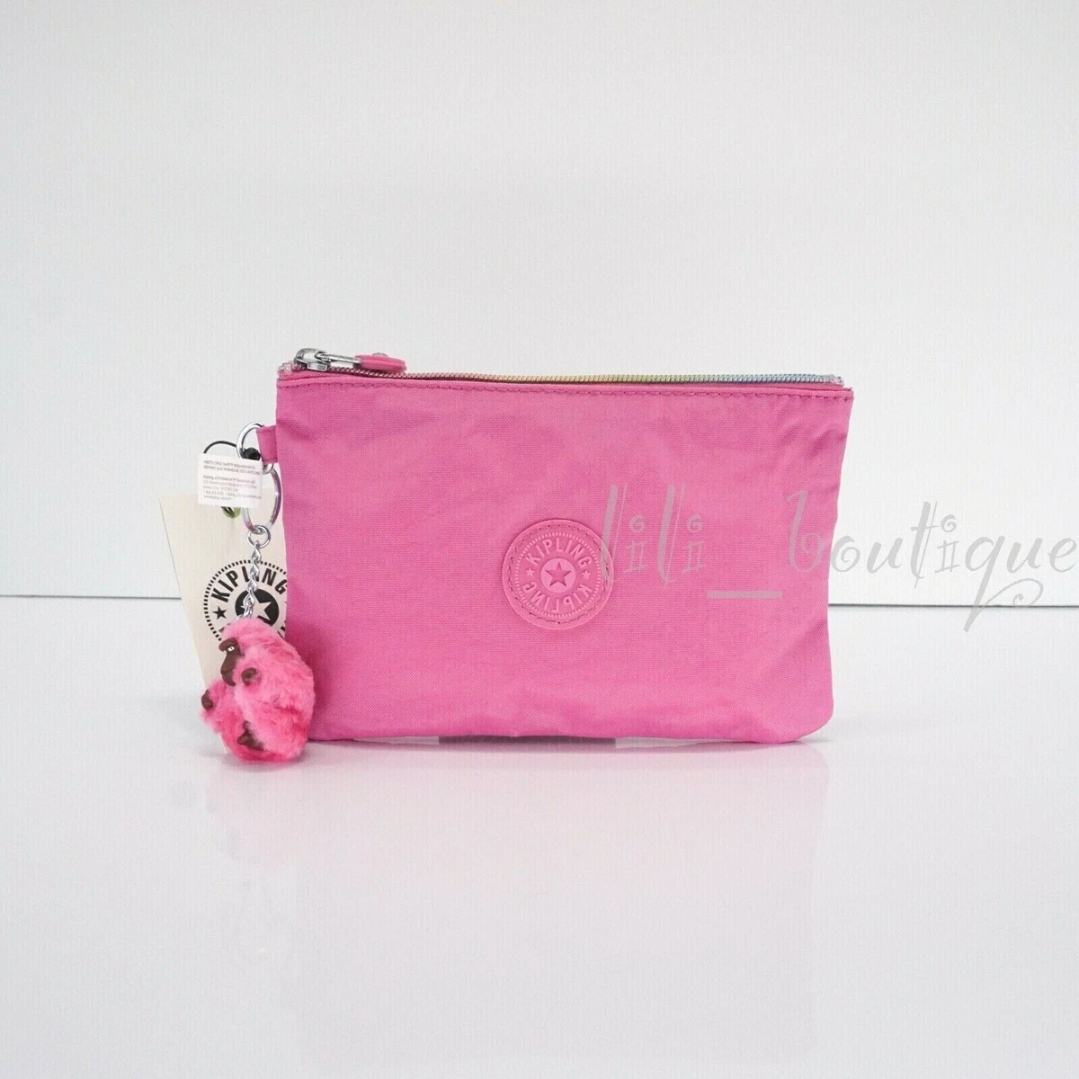 NWT Kipling AC8641 VIV Cosmetic Accessory Pouch Rainbow Zip Polyamide Pink  Robin