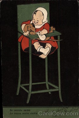 Babies Le Caniche Certes. La Trouve Moins Risible 1910 Antique Postcard 5c stamp