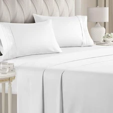 Kitchen Queen 4 Piece White Bed Linen Set Deep Pocket Soft Microfiber Sheets