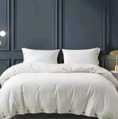 Simple & Opulence Bedding Duvet Cover Closer Button White Cotton made 80''x90Inch