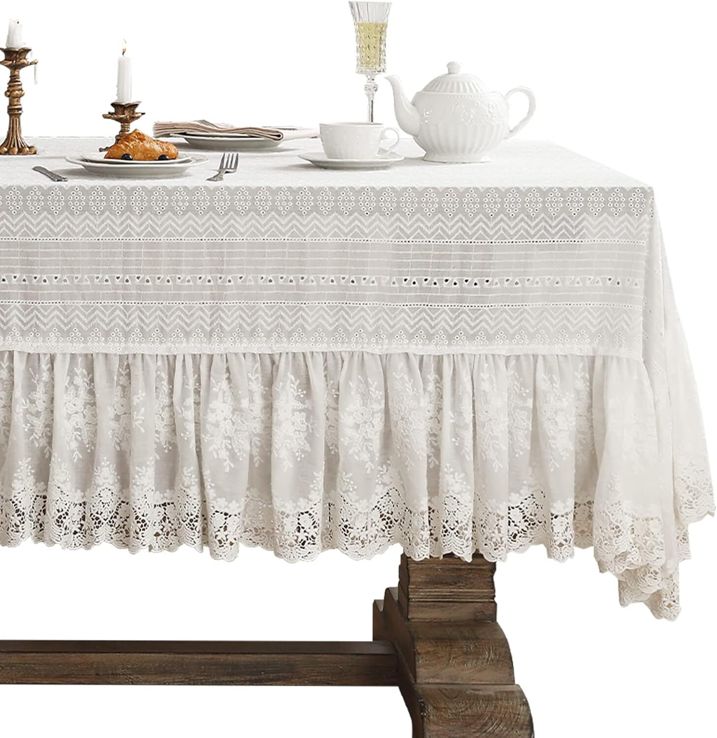 Vintage White Lace Tablecloth Design Embroidered Cotton Ruffle Table Cloth ...