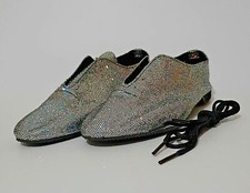 NEW GIRLS/BOYS 4,5,6,7,9 UK Size Jazz Dance Rubber Sole SILVER Hologram Glitter