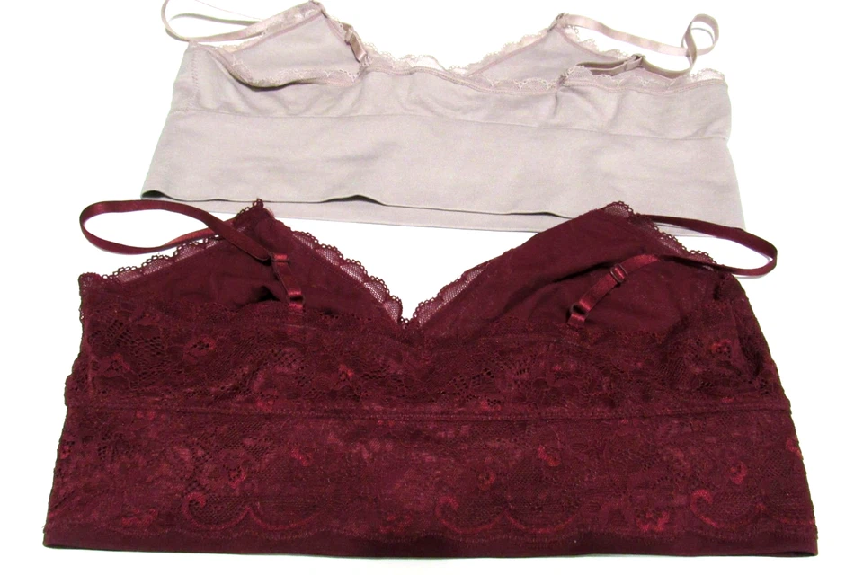 Lot 2 Packs Lily of France Sensational Lace Bralette Wireless L Burgundy Red Tan - Image 3 of 4