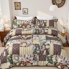 Boho King Size Comforter Set - 3 Piece Patchwork Vintage King-104" X 90" Beige
