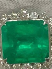 13.68ct Investment Muzo Emerald Ring GUILD Certified Vivid Green Pt900 Diamond
