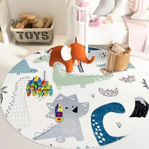 Alfombra para niños alfombra circular de dinosaurios para dormitorio de niños alfombra de guardería 4 pies animal redondo Foto 4 de 4