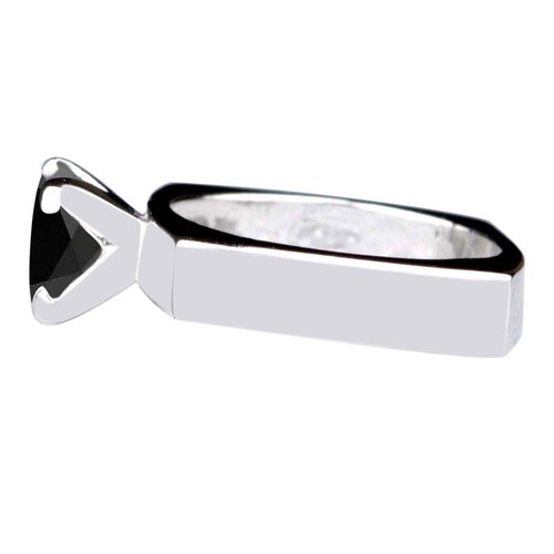 925 Sterling Silver 1.55 Carat Round Shape 100% Natural Jet Black Diamond Ring - Picture 3 of 8