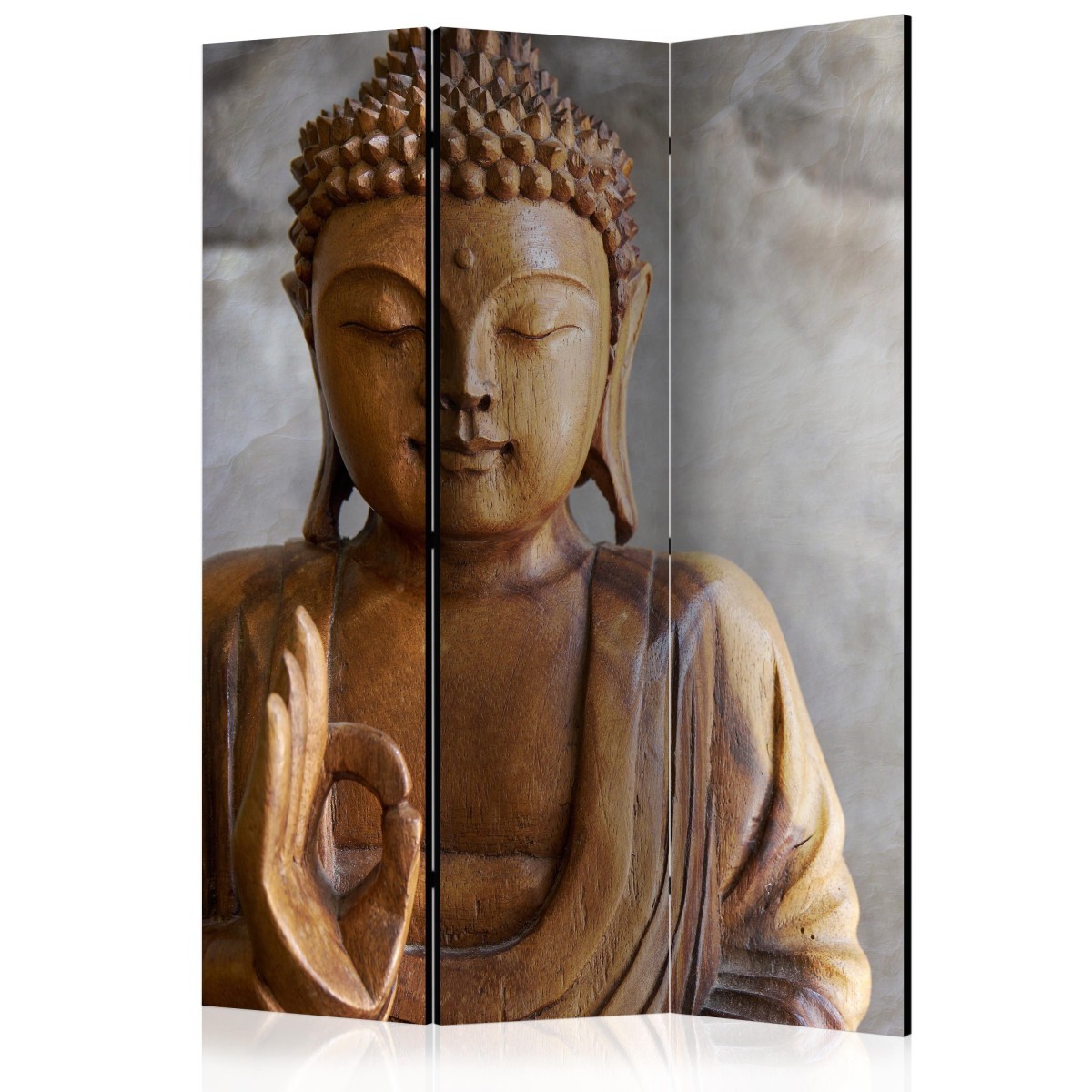 Paravent 3 volets Buddha 135x172cm brise-vue intérieur en bois zen