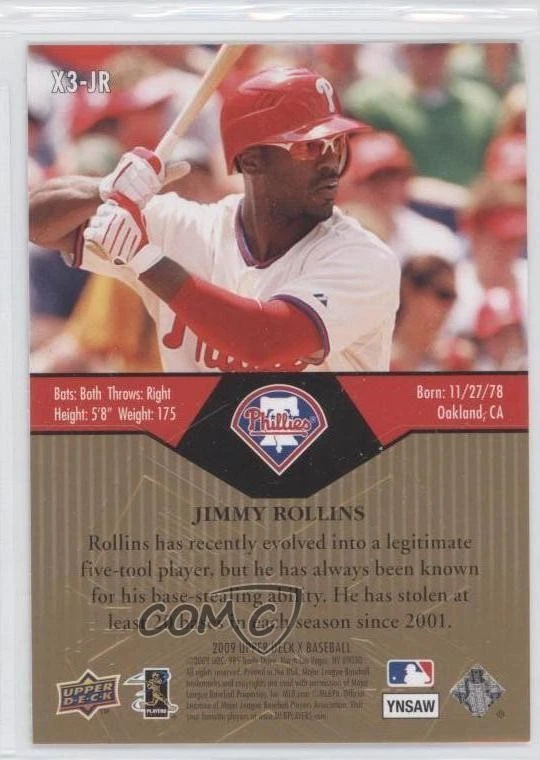 2009 Upper Deck X Xponential 3 Jimmy Rollins #X3-JR - Image 2 of 2
