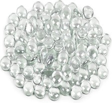 Flat Glass Marbles for Vases, Clear Pebbles and Gem Beads, 1 LB, 105 PCS