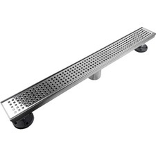 Chrome 24-Inch Linear Shower Drain with Removable Quadrato Pattern Grate, Pol...