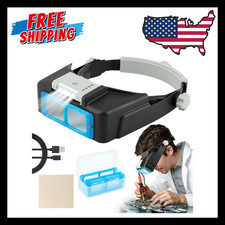 Headband Magnifier with Light Rechargeable 4 Lens 1.5X-3.5X