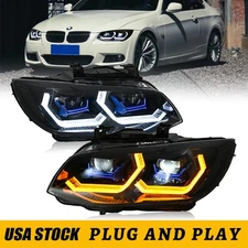 Pair LED Headlights For 2010-2013 BMW 3-Series E92 E93 2-Door  DRL Sequential