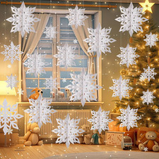 12Pcs Christmas Hanging Snowflake Decorations, Large 3D Snowflake Ornaments w...
