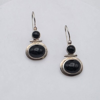 Vintage Silpada Ohrringe 925 Sterlingsilber schwarzer Onyx Hänger Tropfen signiert KOSTENLOSER VERSAND $